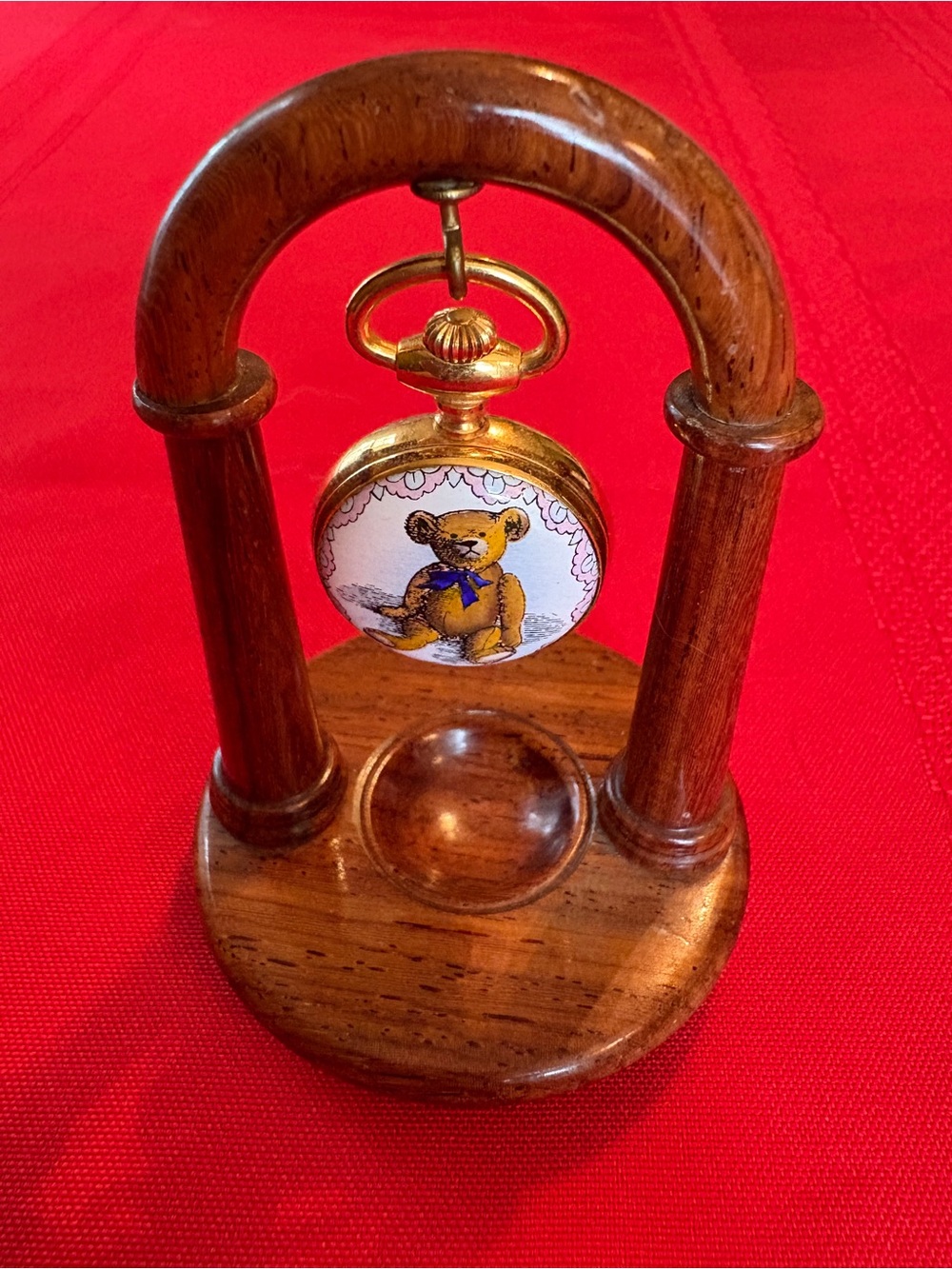 Halcyon Days Teddy Bear Motif Pocket Watch with Hillwood Pocket Watch Stand